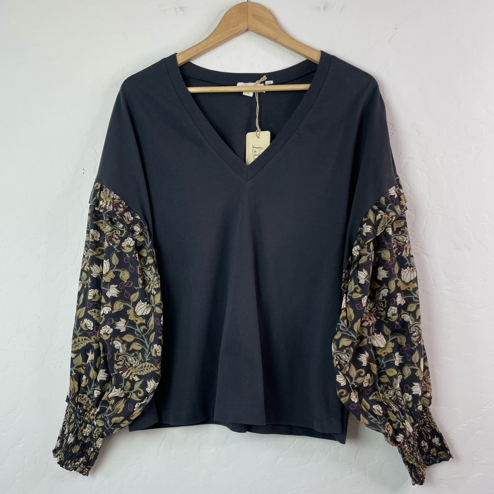Anthropologie Plus Let Me Be Sydney Long Puff-Sleeved Black Floral Blouse Top 1X - Picture 2 of 16
